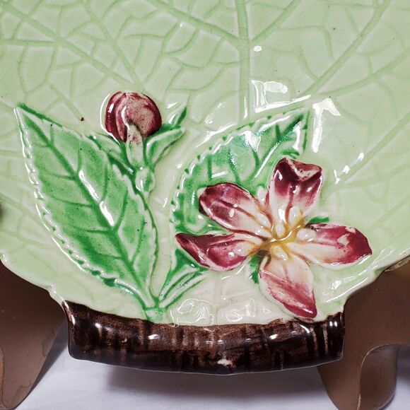 Carlton Ware Small Green Leaf Dish Pink Flower Vintage - Picture 4 of 8